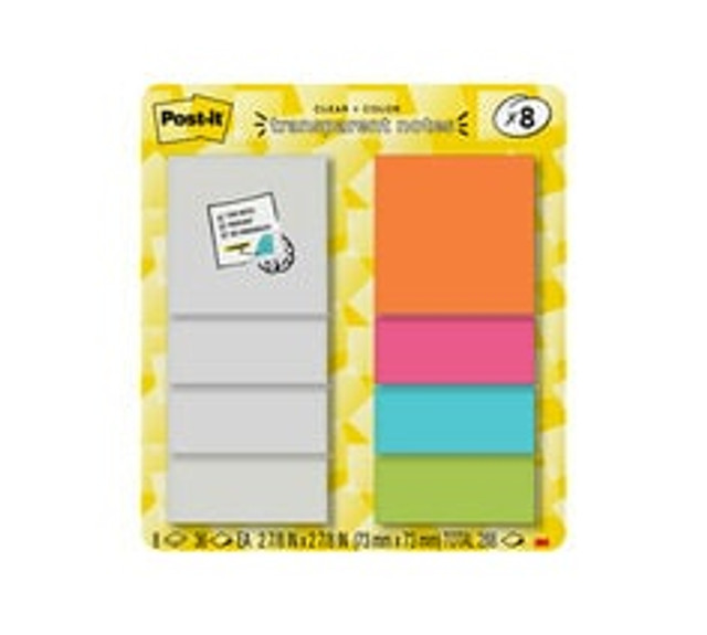 Post-it Transparent Notes 600-8PK-CLUB, 2-7/8 in x 2-7/8 in (73 mm x 73 mm)