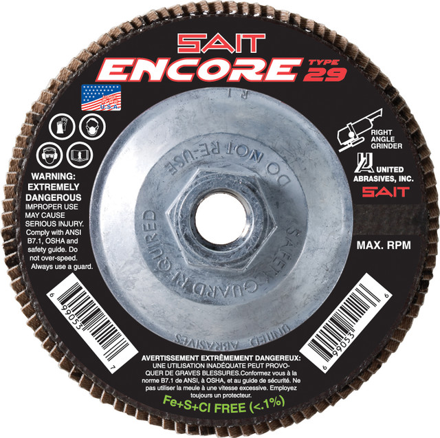 Regular Density Discs - Fiberglass Backing,Encore   Type 29 Regular Density Flap Disc,  5/8-11 Hub 71258