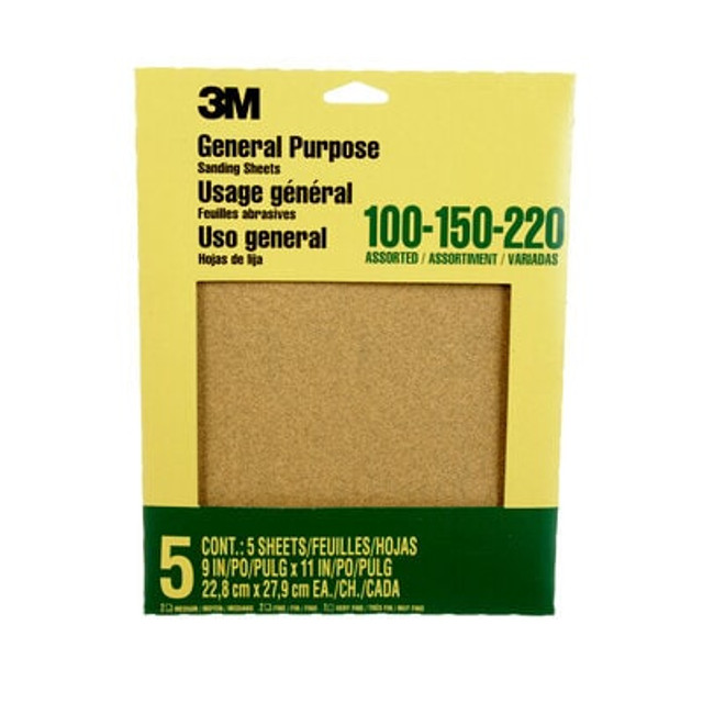 3M Aluminum Oxide Sandpaper Assorted Grit, 9005NA, 9 in x 11 in