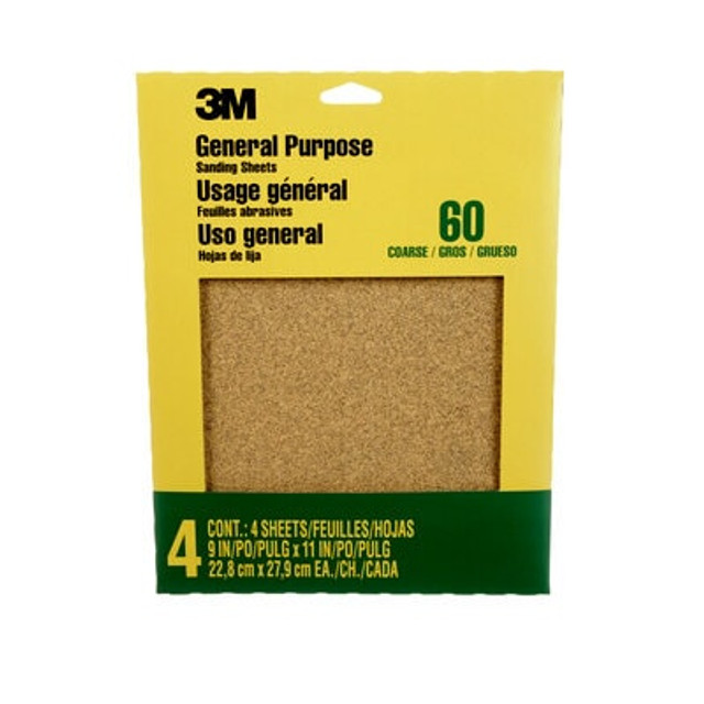 3M Aluminum Oxide Sandpaper Coarse, 9003NA, 9 in x 11 in, 4/pk