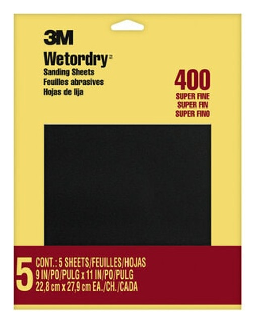 3M Wetordry Sanding Sheets 9085NA, 9 in x 11 in, 400 grit, 5 sheets/pk, 10 pks/inner, 50 pks/cs