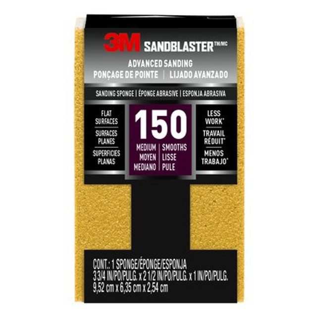 3M SandBlaster ADVANCED SANDING Sanding Sponge, 20908-150 ,150 grit, 3 3/4 in x 2 1/2 x 1 in, 1/pk