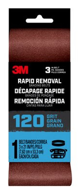 3M Rapid Removal 3x21 Power Sanding Belt, 120 grit, Belt3x21120, 1 pk, 10/case