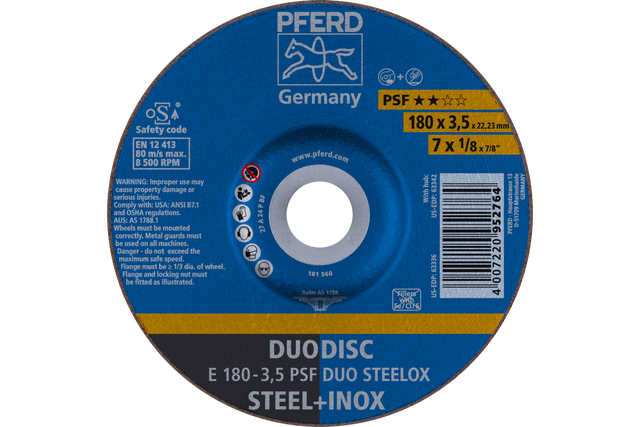PFERD Combination Wheel, 7" x 1/8 x 7/8, PSF DUODISC STEELOX, T27, Aluminum oxide