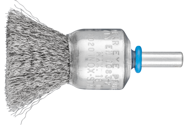 PFERD Crimped Wire Coated Cup End Brush 3/4" Dia. .006 Stainless Steel 1/4" Shank