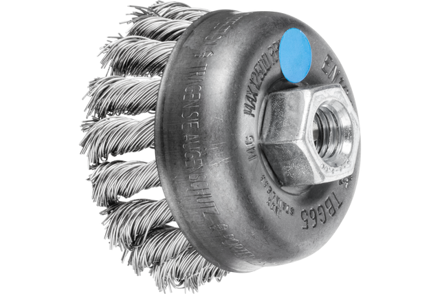 PFERD Knot Wire Cup Brush 2-3/4" Dia. .020 Stainless Steel 3/8-24 Thread