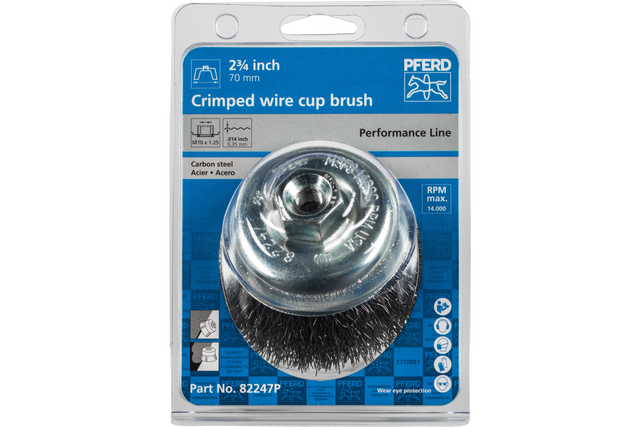 PFERD Crimped Wire Cup Brush PSF 2-3/4" Dia. .014 Carbon Steel M10x1.25 Thread Retail