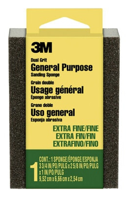 3M Sanding Sponge, Dual Grit Block, 3 3/4 in. x 2 5/8 in. x 1 in. , Extra Fine/Fine