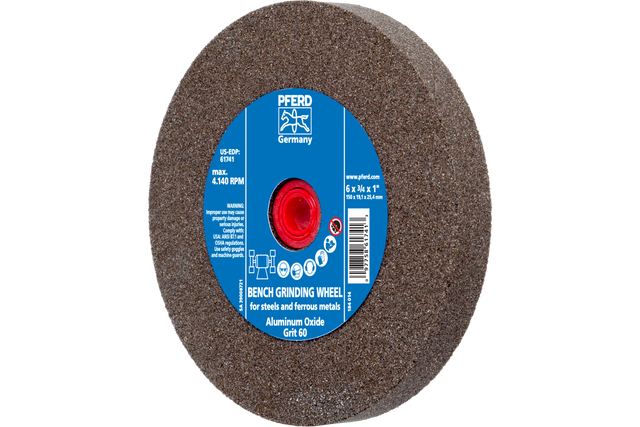 PFERD Vitrified Bench Wheel, UNIVERSAL, 6" x 3/4 x 1, 60 Grit, Aluminum Oxide