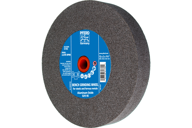 PFERD Vitrified Bench Wheel, UNIVERSAL, 12" x 2 x 1-1/2, 46 Grit, Aluminum Oxide