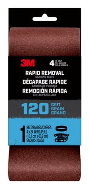 3M Rapid Removal 4x24 Power Sanding Belt, 120 grit, Belt4x24120, 1 pk, 10/case