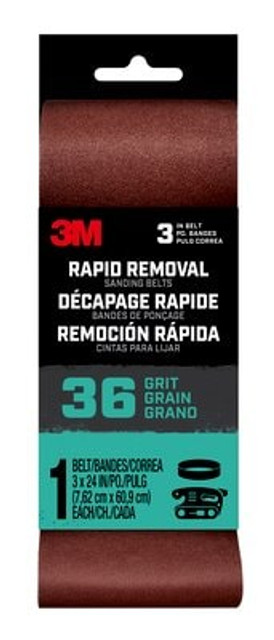 3M Rapid Removal 3x24 Power Sanding Belt, 36 grit, Belt3x2436, 1 pk, 10/case