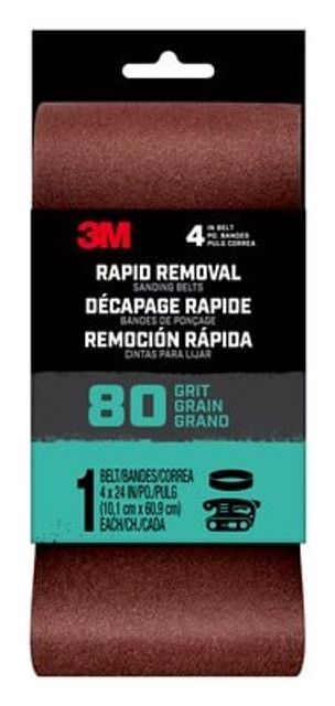3M Rapid Removal 4x24 Power Sanding Belt, 80 grit, Belt4x2480, 1 pk, 10/case