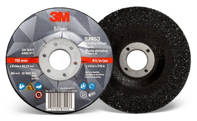 3M Silver Depressed Center Grinding Wheel 87453 4-1/2 in., front/back view