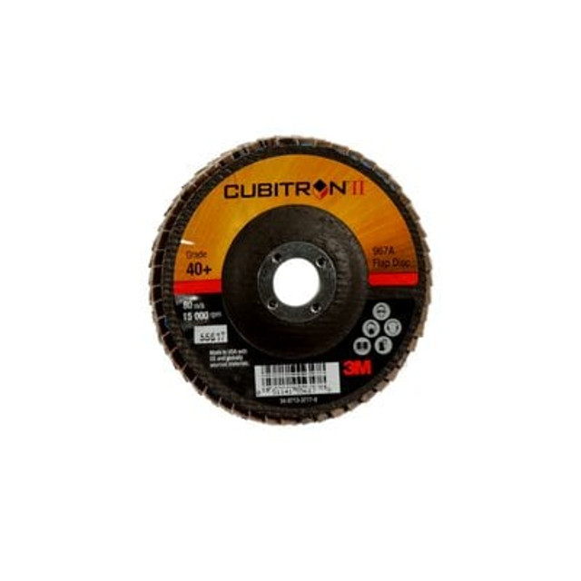 3M Cubitron II Flap Disc 967A T29 4inx5/8in 40+ Y-wt 10