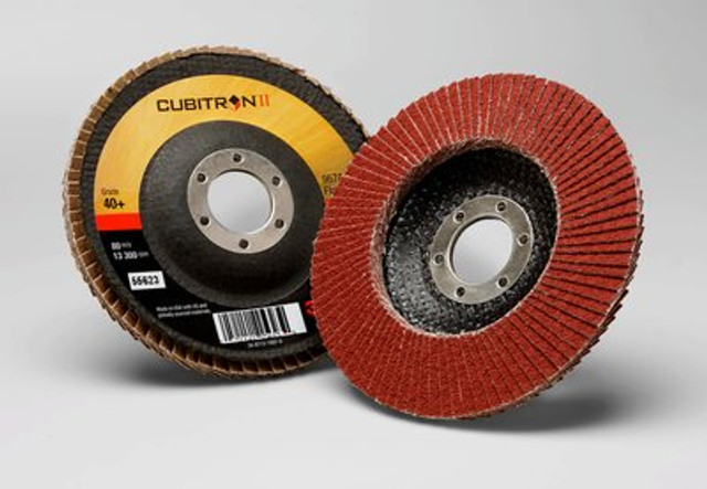 3M Cubitron II Flap Disc 967A, 40+, T29, 4-1/2 in x 7/8 in, 10 ea/Case