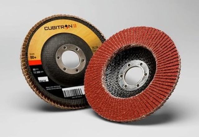 3M Cubitron II Flap Disc 967A, 80+, T29, 4-1/2 in x 7/8 in, 10 ea/Case