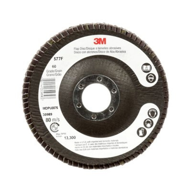 3M T29 Flap Disc, 577F, YF-weight, grade 60, 4-1/2 in x 7/8 in