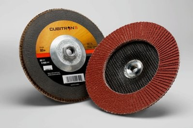 3M Cubitron II Flap Disc 967A, 55610, 80+, 7", Type 27 3M Cubitron II Flap Disc 967A, 55610, 80+, 7", Type 27