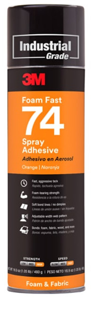 3M Foam Fast Spray Adhesive 74, Orange, 24 fl oz Can (Net Wt 16.9 oz), 1/Case, Sample, NOT FOR SALE IN CA AND OTHER STATES