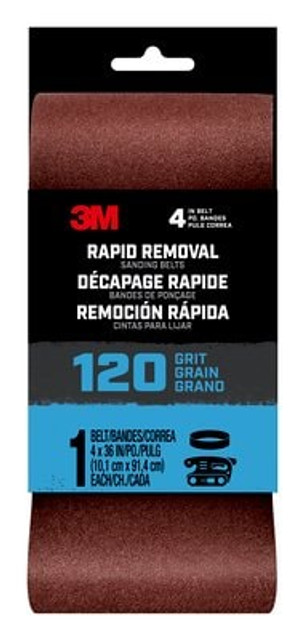 3M Rapid Removal 4x36 Power Sanding Belt, 120 grit, Belt4x36120, 1 pk, 10/case