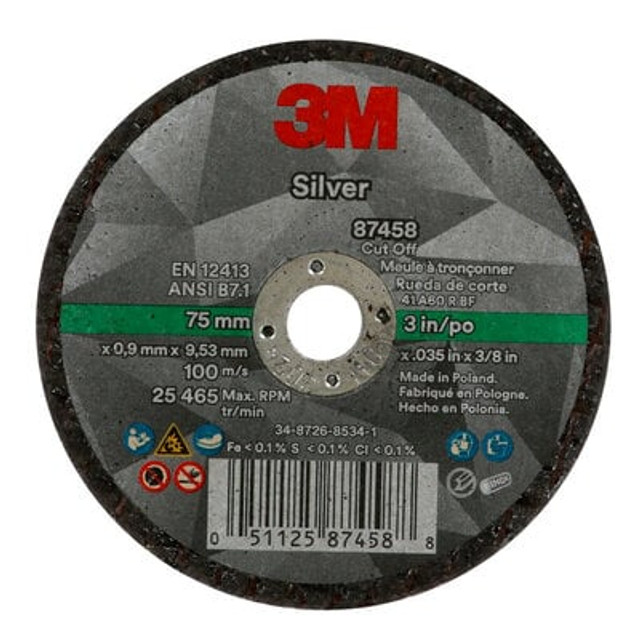 3M Silver Cut-Off Wheel  87458 3 in., front view