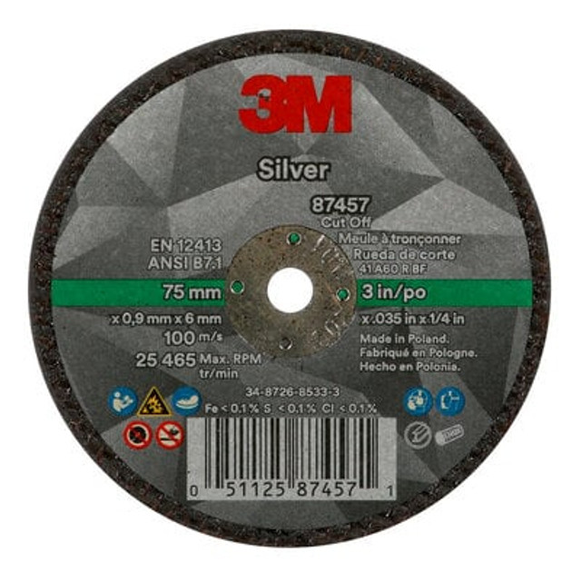 3M Silver Cut-Off Wheel 87457, 3 in., front view