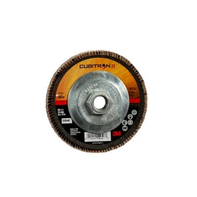 3M Cubitron II Flap Disc 967A T29 Giant 4.5inx5/8-11 80+ Y-wt