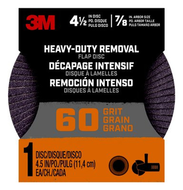 3M Heavy Duty Removal 4.5" Flap Disc, 60 grit, FlpDisc4.560, 1/pk, 12/case