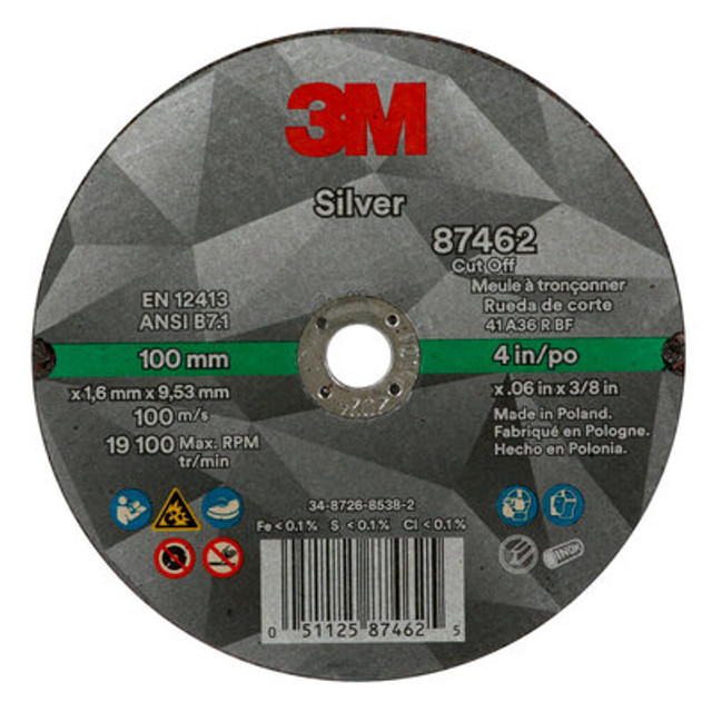 3M Silver Cut-Off Wheel  87462 4 in., front view