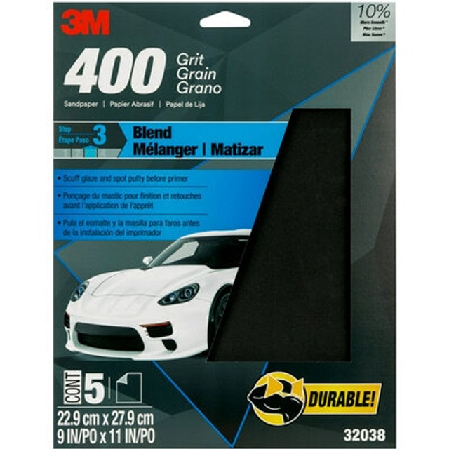 3M Wetordry Sandpaper 32038, 9 in x 11 in, 400 Grit, 5/Pack, 20 Pack/Case