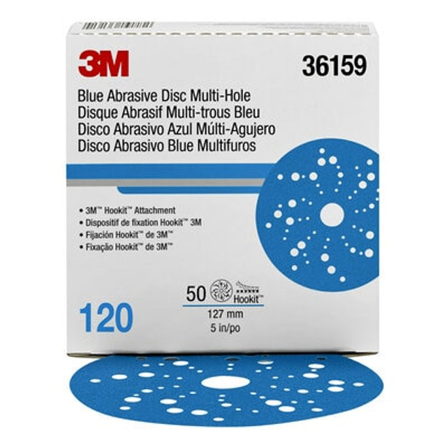 3M Hookit Blue Abrasive Disc Multi-hole, 36159, 5 in, 120