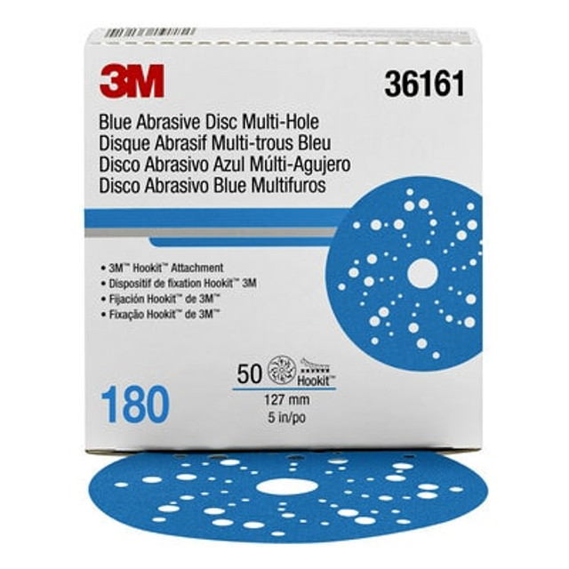 3M Hookit Blue Abrasive Disc Multi-hole, 36161, 5 in, 180