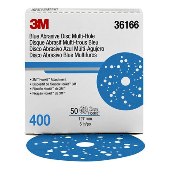 3M Hookit Blue Abrasive Disc Multi-hole, 36166, 5 in, 400
