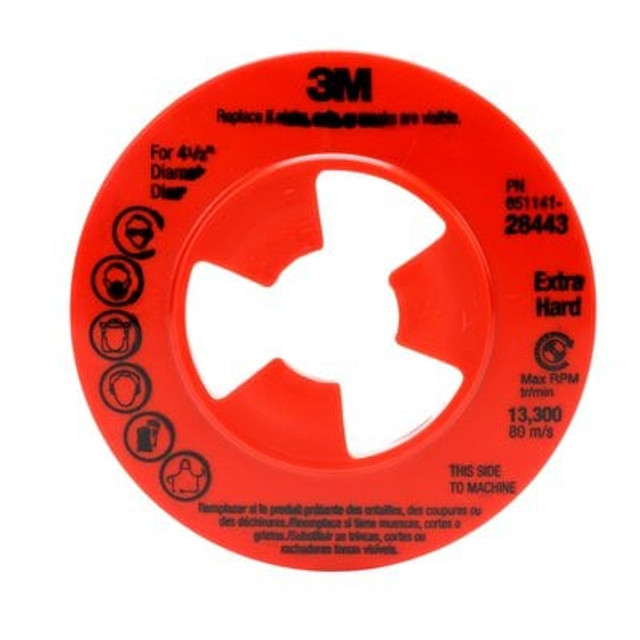 3M Disc Pad Face Plate Ribbed 28443, 4-1/2 in Extra Hard Red