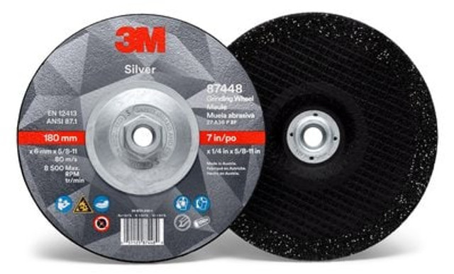 3M Silver Depressed Center Grinding Wheel 7 in. Front/Back view