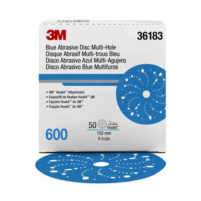 3M Hookit Blue Abrasive Disc Multi-hole, 36183, 6 in, 600