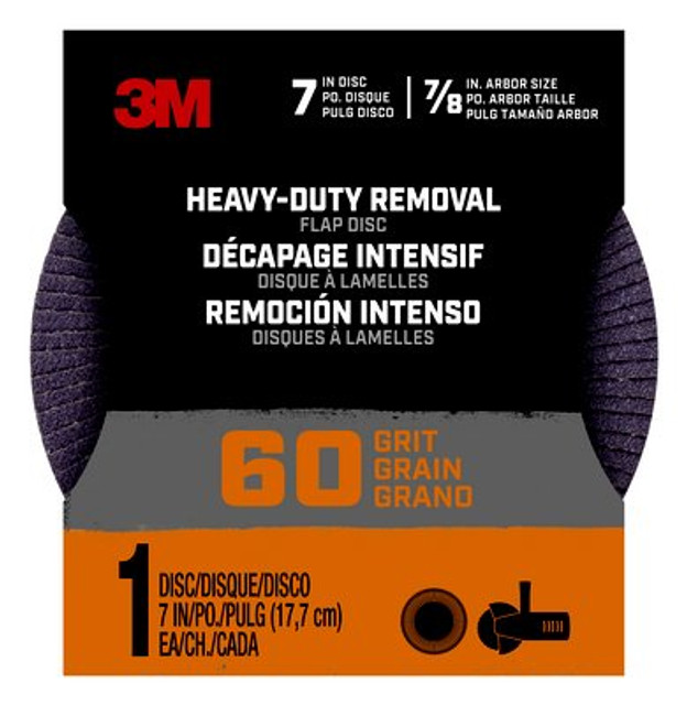 3M Heavy Duty Removal 7" Flap Disc, 60 grit, FlpDisc760, 1/pk, 12/case