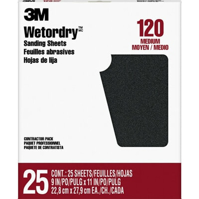 3M Wetordry Sanding Sheets 88602NA,  9 in x 11 in, 120 grit,25 sheets/pk, 10 pks/cs