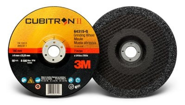 3M Cubitron II Depressed Center Grinding Wheel 64315, 7 in x 1/4 in x 7/8 in, Front Back View