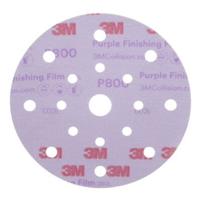 3M Hookit Purple Finishing Film Abrasive Disc 260L, 34871, 6 in, Dust Free, P800