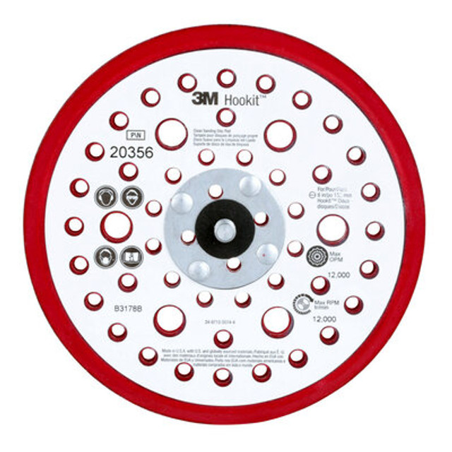 3M Xtract Low Profile Back-up Pad, 20356, 6 in x 3/8 in x 5/16 in-24 External, 52 Holes, Red Foam, 10 ea/Case