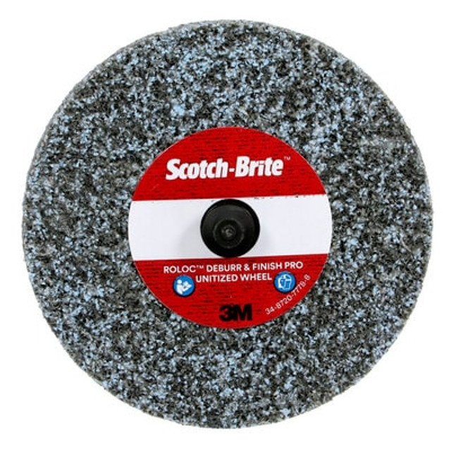 Scotch-Brite Roloc Deburr & Finish PRO Unitized Wheel, DP-UR, 4C Medium+, TR, 3 in x 1/8 in, 10/Carton, 40 ea/Case Scotch-Brite Roloc Deburr & Finish PRO Unitized Wheel, DP-UR, 4C Medium+, TR, 3 in x 1/8 in, 10/Carton, 40 ea/Case