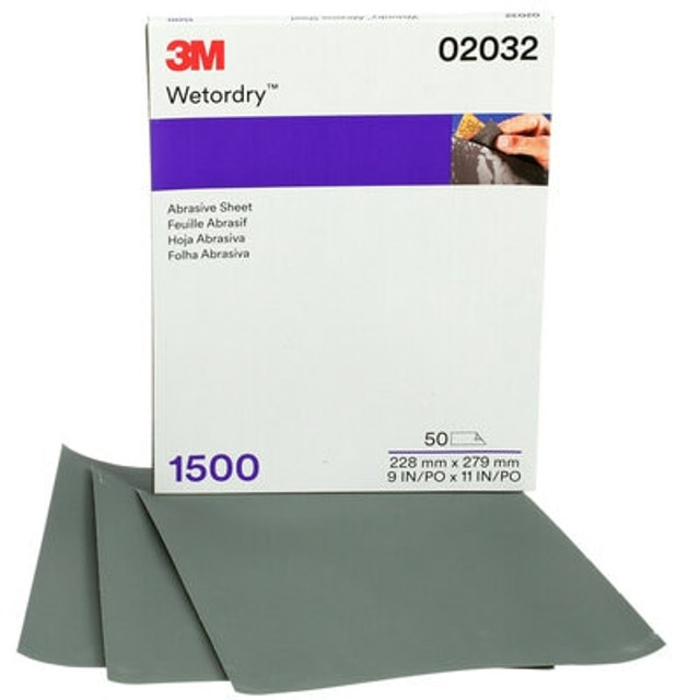 3M Wetordry Abrasive Sheet, 02032, 1500 grade