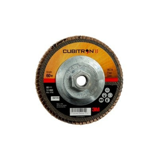 3M Cubitron II Flap Disc 967A T29 5inx5/8-11in 60+ Y- wt