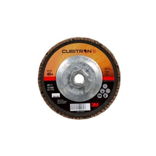 3M Cubitron II Flap Disc 967A T29 5inx5/8-11in 40+ Y-wt 10