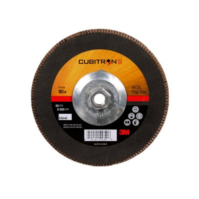 3M Cubitron II Flap Disc 967A T27 Giant 7inx5/8-11 80+ Y-wt