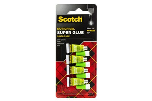 Scotch® No Run Gel Super Glue Single Use, 4 Tubes, .017 OZ Each