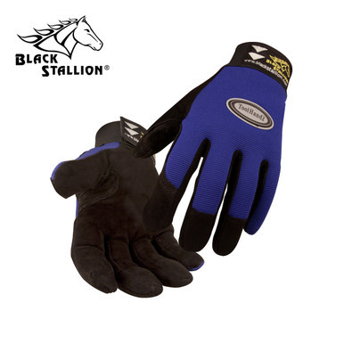 ACTION SPANDEX and GENUINE LEATHER ERGONOMIC GLOVES Small Black Stallion