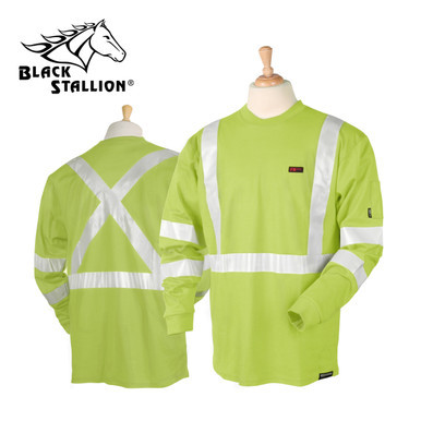 FLAME RESISTANT TREATED COTTON T-SHIRT w/ SILVER REFLECTIVE - Long Sleeve 3XL Black Stallion